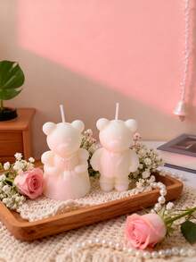 1 Peça Vela Perfumada de Casal Urso 30g, Feita com Cera Vegetal Natural e Cera de Soja, Pavio de Algodão Puro para Queima Estável e Sem Fumaça, Dura Aproximadamente 3 Horas, Adequada para Datas Românticas de Natal, Jantares à Luz de Velas do Dia dos Namorados, Festas de Casal do Ano Novo, Aniversários de Casamento e Surpresas de Aniversário. Artesanal com um Ambiente de Férias Quente e Romântico.