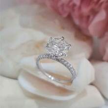 1PC Women's Fashion Dazzling Zirconia Ring Bride Wedding Band Engagement Party Birthday Anniversary Christmas Gifts For Women Girlfriend Fine Jewelry US Size 5-11# - 銀色 - 查看 2
