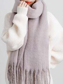 1条女士新款蓬松流苏围巾，保暖舒适大披肩，防风户外，百搭日常佩戴，适合圣诞节及其他节日，秋冬季节适用。 - 19-香芋紫 - 查看 3