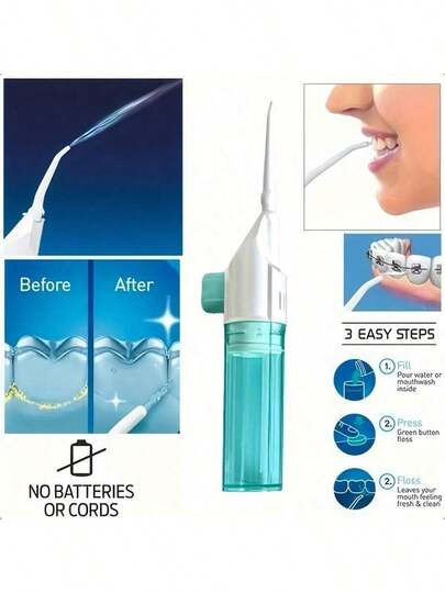Dispositivo portátil manual de alta presión para enjuagar los dientes, dispositivo de lavado de dientes, dispositivo de enjuague bucal. Material de ABS, tecnología de pulso de alta presión, diseño de botón, boquilla desmontable. Muy adecuado para la limpieza dental y el cuidado oral, sin accionamiento eléctrico, adecuado para viajes familiares. Necesidades de cuidado oral | Dispositivo de hilo dental de moda | Diseño portátil, limpiador de agua a presión