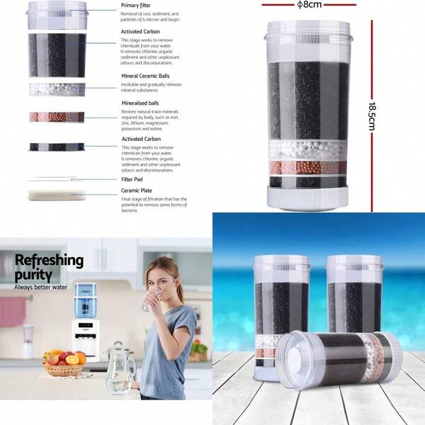 Water Dispenser Set Of 3 Filter Suit For Cooler Bottle Container Office Home Living Room Indoor Replacement Purifier System 6 Stage Filtration Ceramic Carbon Mineral Cartridge