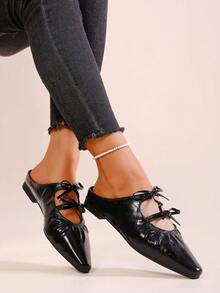 Pantofi de damă negri, eleganți și versatili, cu decor de fundă, potriviți pentru birou, casual, naveta, modă stradală, pantofi tip sacou - Negru - Vizualizare 3