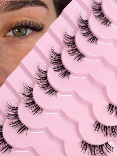 New Style 9 Pairs Half Lashes Manga Wet Lashes Tail Elongated Eyelashes Cat Eye Anime Lashes Natural Look Wispy Faux Mink Lashes 3D Short Soft False Eyelashes Clear Band Lash Extension Makeup