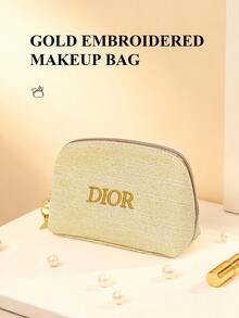 Christian Dior Túi đựng đồ trang điểm mạ vàng kèm hộp quà, vải họa tiết sang trọng và logo lá vàng, quà tặng sinh nhật ngày lễ, túi đựng mỹ phẩm phiên bản giới hạn dành cho nữ - Vàng - Xem 7