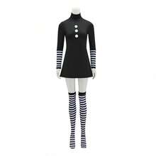 Women's Black Dress With Striped Socks Halloween Carnival Puppet Costume - 黑色 - 查看 1