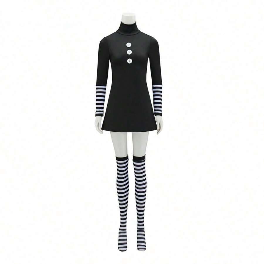 Women's Black Dress With Striped Socks Halloween Carnival Puppet Costume - 黑色 - 查看 1