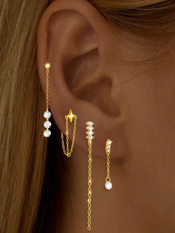 1 pièce Boucles d'oreilles en argent sterling S925 à géométrie irrégulière avec cubic zirconia cubique pour femmes