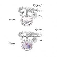 Personalized Blue Wedding Bouquet Charm - Customized Photo & Heart-Shaped Brooch, Sentimental Crystal Pearl Gift For The Bride - Multicolor - View 9