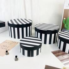 Black & White Striped Round Gift Box Set, Lidded Paper Storage Box, Suitable For Gifts And Home Organization - Black and White Stripes - View 8