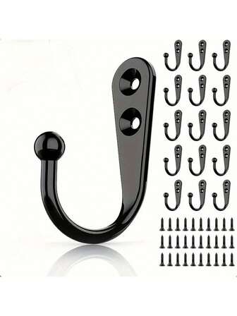Svarta väggmonterade klädkrokar med skruvar Väggkrokar för att hänga klädkrokar för att hänga hatt, morgonrock, rockar, väska, halsduk, handduk, nyckel, keps, kopp, muggar