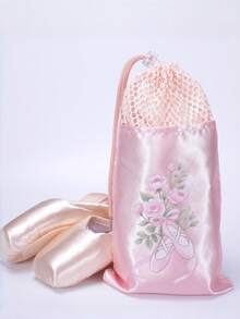 1pc Double Pocket Dance Shoe Drawstring Bag, Breathable Mesh Ballet Pointe Shoes Tote Bag