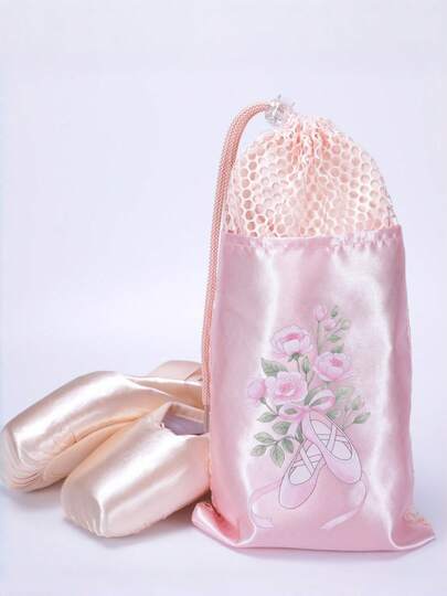 1pc Double Pocket Dance Shoe Drawstring Bag, Breathable Mesh Ballet Pointe Shoes Tote Bag