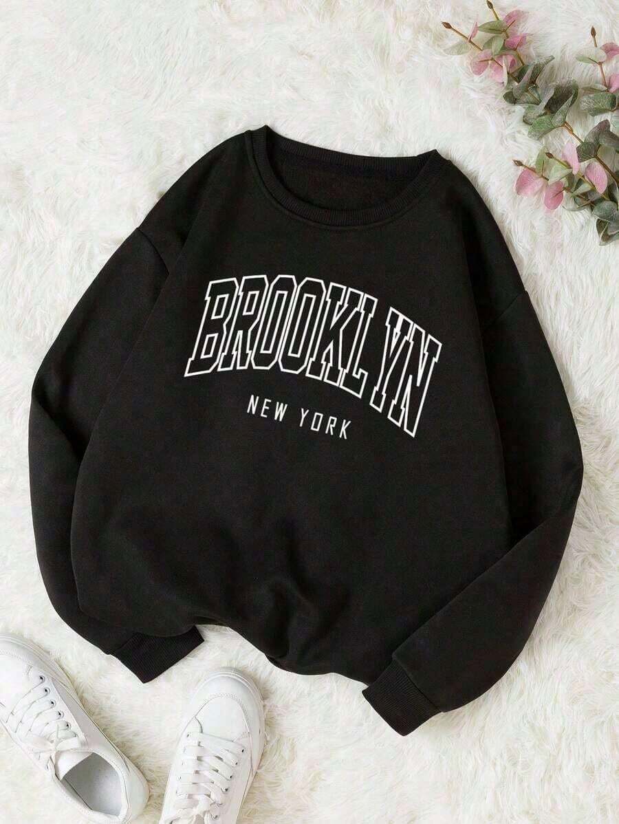 HoodieINAWLY Letter Graphic Thermal Lined Sweatshirt,Long Sleeve Tops Graduation,Back To School Fits,Graduation,Teacher Fits For Women,Back To School Pullover Fall FitLoose And Comfortablewinter Clothes For Women - 黑色 - 查看 1