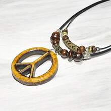 Unisex Peace Sign Double Layer Necklace Resin Peace Symbol Pendant Necklace Hippie Boho Style Jewelry Adjustable - Brown - View 2