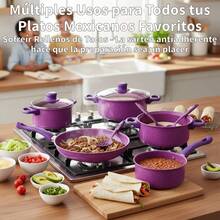 13 Piezas Utensilios Antiadherente Púrpura con Tapa de Vidrio Resistente al Calor - Multicolor - Ver 5
