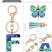 JINGUAZI Initial Letter Keychains For Women Tassel Butterfly Pink Purple Cute Car Keychain For Wallet Backpack Bag Charm{Inchcolor_nameinch:InchF-BlueGreeninch} - F-biruHijau - View 3