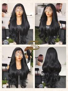Women's Christmas Gift, Christmas Decoration, Christmas Gift, Wig, 13X6 Lace Front Wig, Synthetic Fiber Wig, 30 Inch Orange Wavy Extra Long Wig With Baby Hair, Anti-Shedding Wig, Fully Machine Made, Suitable For Daily Gatherings, High Quality Women's Natural Beautiful Soft Synthetic Fiber Wig - Black - View 7