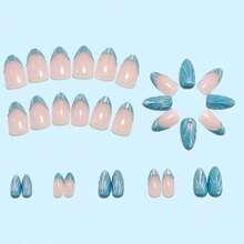 24-Piece Short Almond Press On Nails | 3D Pearl French Cat Eye Style With Aurora Iridescent Glow, Reusable Full Cover Artificial Nail Tips Easy To Apply, Equipped With Jelly Glue & Portable Nail File,  Chic Vibe For Daily Wear, Elegant Touch For Party Events, Romantic Feel For Dating & Ideal Holiday Gifts For Women Girls - Multicolor - View 6