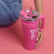 Miniso 1600ml Barbie Collection Large Capacity Stainless Steel Water Bottle With Straw Locking Leak-Proof Lid Travel Coffee Mug Tumbler With Handle Present For Woman - Pink - View 3