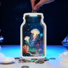 1pc Cute Star Shaped Piggy Bank, Creative "Jellyfish In A Bottle" Piggy Bank, Unique "Flowers And Girl" Piggy Bank, New Year Gift For Family, Friends, Roommates, Classmates, Desktop Decor And Storage, 1pc 3D Water Bottle Shaped Desktop Decor Piece, Acrylic Double-Sided Different Prints, Suitable For Dried Flowers And Artificial Plants, Multi-Functional Decor Piece - Multicolor - View 5