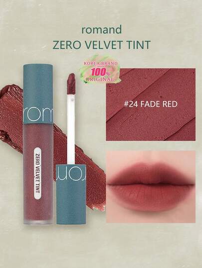 Rom&nd Romand ZERO VELVET TINT 24 褪色红 | 哑光唇釉 | 持久显色 | 轻盈质地 | 高显色度 | 不拔干唇釉 | 韩妆 | 5.5克 / 0.194盎司