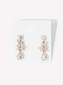 1对女士水滴形彩色花朵钻石耳环，时尚户外佩戴 - 白色 - 查看 2