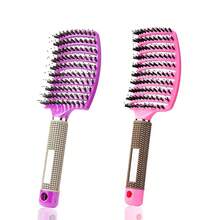 ZMD 2PC Curved Vented Detangling Hair Brush, Boar Bristles Curly Hair Brush, Wet Dry Detangler Hair Brushes For Women/Men/' Long, Thick, Thin, Curly & Tangled Hair (Pink & Black) - 粉紅色和紫色 - 查看 1