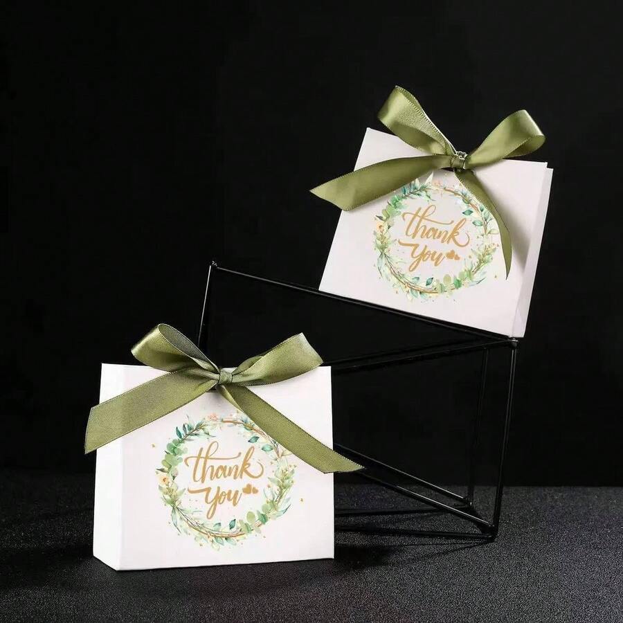 12pcs Elegant Green Bowknot White Gift Bags - 4.5x3.9x1.8 Inch Paper Gift Boxes, Suitable For Weddings, Valentine's Day And Birthdays - Perfect Guest Gifts And Reception Decorations, Applicable For Party Favors - White - View 1