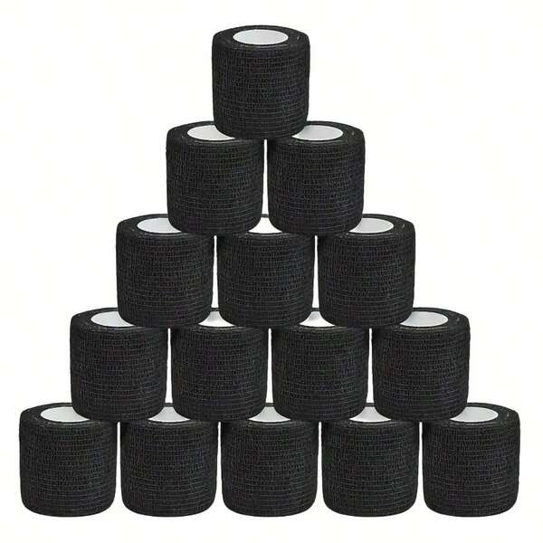 12/22/13/23/17pcs Black Bandage Roll Sports Adhesive Tape, Tattoo Machine Grip Black Self-Adhesive Bandage, Black Sports Tape, Sticky Bandage