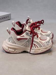 1 par de zapatos deportivos para niños, zapatillas de running de piel sintética, calzado deportivo ligero para niños, adecuado para primavera, verano, otoño e invierno - Rojo - Ver 3