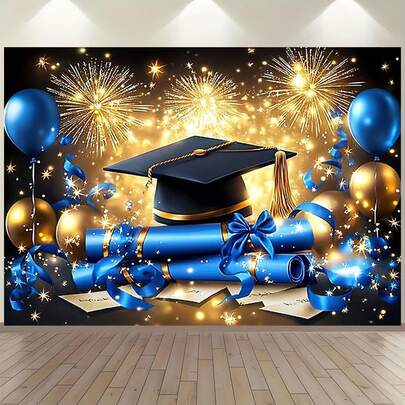 1 PIEZA Pancarta plana para fiesta de graduación - Diseño elegante con borlas doradas, decoración de graduación, ideal para celebraciones de graduación de múltiples tamaños, tela multifuncional para fondo de fiesta, adecuada para decoración unisex, interior y exterior, estudio fotográfico, decoración de jardín, decoración de fiestas y cabinas telefónicas.