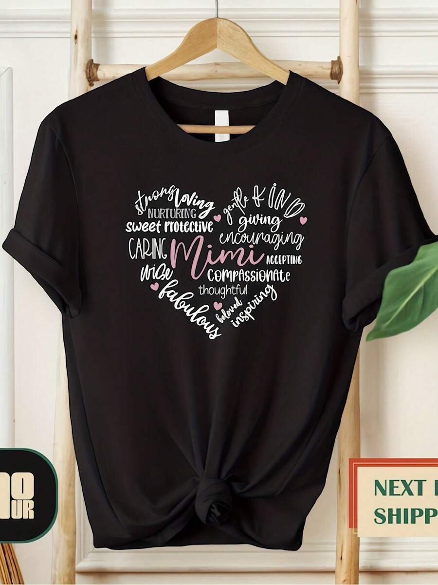 Mimi Heart Shirt, Mimi Gift, For Mama Heart Shirt, Funny Mimi Tee, Mothers Day Gift, Mimi Birthday Gift, Best Mimi Tee, Mimi Tee,This Fun Printed Casual T-Shirt Is The Perfect Gift For Valentine's Day/Christmas - 款式12 - 查看 1
