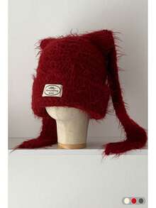 1顶猫耳长毛绒可爱兔耳保暖耳罩帽，针织混纺针织帽，女士秋冬款