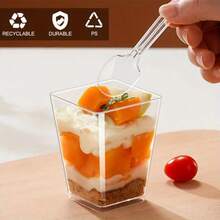 5oz Square Plastic Dessert Cups With Lids And Spoons, 25/50/100 Pcs Set, Parfait/Appetizer Cups For Yogurt, Mousse, Ice Cream, Pudding - Reusable Clear Containers, Birthday, Wedding, Holiday (Christmas, Eid, Oktoberfest) Gifts, Party, Festival Dessert Supplies