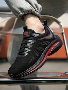 2026 New Men's Shoes: Black And Red Color - Block Mesh Sneakers, Breathable And Comfortable Men's Casual Shoes, Street - Style Versatile Outdoor Walking Shoes - 黑色 - 查看 9