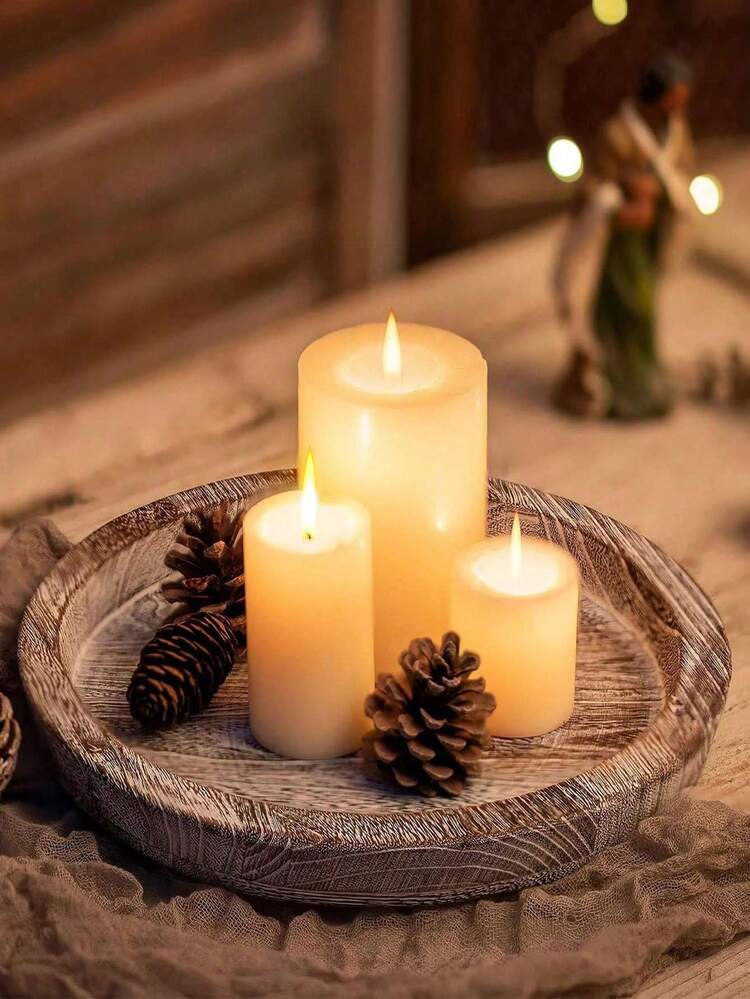 1pc Round Decorative Tray, Suitable For Farmhouse Dining Table Decor, Coffee Table, Kitchen Center Decor, Footstool Tray For Storage And Display, Living Room, Bedroom, Entryway, Tabletop, Great Gift For Friends, Sisters, Daughters, Mothers - Brown - View 13