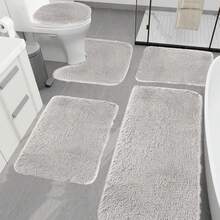 5-Piece Bath Rug Set Super Absorbent & Non-Slip Bathroom Mats, Ultra Soft Machine Washable Quick Dry Shower Mat With Toilet Lid Cover, Cloud Comfort Floor Mats For Bathroom Kitchen Bedroom Home Decor - 灰色 - 查看 2