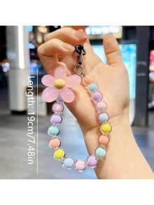 1件创意挂链手机壳链挂环女孩马卡龙INS风配饰串珠DIY手链贴纸挂件可爱创意挂绳钥匙扣水晶CCD手工吊坠 - 彩色 - 查看 2