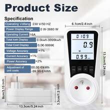 1 Pack Socket Electricity Meter With 8 Modes: Power Meter, Energy Cost Meter, Electricity Usage Monitor, Watt Meter, KWh Meter With Usage Time, And Power Meter With Backlight - EU F Type Plug(220-240V) - View 3