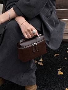 Retro stilvoller Nischen-Design Herbst/Winter Neuankömmling Umhängetasche mit einer Schulter und diagonalem Riemen, Farbblock Pendler Mode Damen Weihnachtsgeschenk, hochwertige kleine quadratische Tasche - Verschiedenfarbig - Übersicht 7