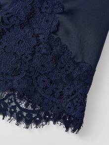 Women Satin Silk Shorts Lace Trim Patchwork Mini Micro Shorts Silky Elastic Waist High Rise Coquette Lounge Slip Bottoms Y2k Summer Wide Leg Lounge Shorts For Streetwear - Màu xanh lam - Xem 10