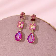 زوج من أقراط قلادة قطرة المياه المرصعة بالأحجار الكريمة الملونة والمطلية بالذهب على الطراز الأوروبي والأمريكي الفاخر، مناسبة للحفلات والموضة والتصوير الشارعي، مصنوعة يدويًا بأشكال وألوان وأنماط متنوعة