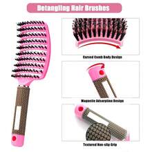ZMD 2PC Curved Vented Detangling Hair Brush, Boar Bristles Curly Hair Brush, Wet Dry Detangler Hair Brushes For Women/Men/' Long, Thick, Thin, Curly & Tangled Hair (Pink & Black) - 粉紅色和紫色 - 查看 6