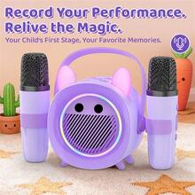 Doyran T10 Mini Karaoke Machine For Teens & Adults, Portable Bluetooth Speaker With 2 Wireless Microphones, Voice Effects & LED Lights, Fun Gift For Family Party, Birthday, Christmas