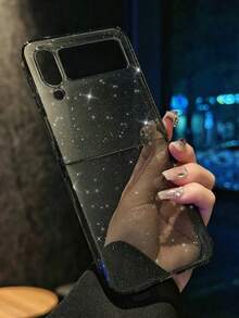 Shiny Sequin Transparent Phone Case, Suitable Compatible With Samsung Galaxy Z Flip 7, Z Flip 6, Flip 5, Z Flip 4, 3 5G, Transparent Shiny Shock-Proof Protective Cover - Transparent Black - View 3