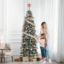 1.8 m Verde Árbol de Navidad Artificial Delgado Nevado Iluminado con Piñas 250 Luces LED Base Plegable para Decoración Navideña de Casa Oficina Fiesta - Verde - Ver 3