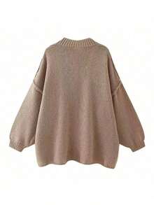 Freeform Autumn/Winter Women Plus Size Cardigan Sweater, Long Length, Fashion Minimalist Business Casual Commute Elegant Resort Warm High-End Versatile Slimming Victory Day Ladies Cute Top Korean Style - Khaki - View 5