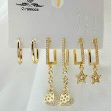 Necklace With 3 Pairs Of Women's Earrings Plated In 18K Gold And 925 Silver With Heart Design, Hoop And Colorful Cubic Zirconia - Modern And Elegant Style - B132. - Xem 1