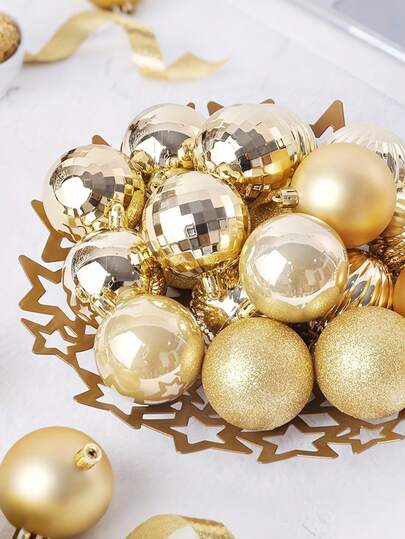 36 pièces Boules de Noël en plastique de style moderne, Ornements d'arbre de Noël ronds de 1 pouce, Boules pendantes pour la maison et la cuisine, Décorations festives de Noël et du Nouvel An pour l'arbre