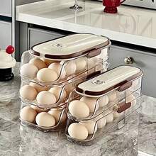 Multi-Layer Stackable Egg Storage Box, Kitchen Egg Holder Tray, Refrigerator Egg Rack With Timer, Automatic Sliding